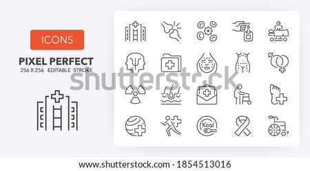 Hospital and medical care thin line icon set. Outline symbol collection. Editable vector stroke. 256x256 Pixel Perfect scalable to 128px, 64px...