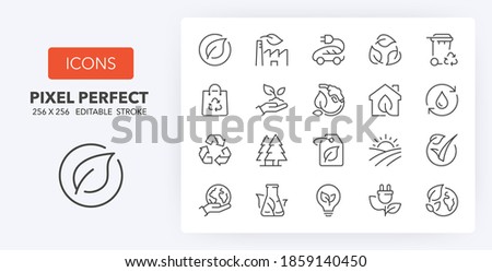 Ecology, environment and sustainability concepts thin line icon set. Outline symbol collection. Editable vector stroke. 256x256 Pixel Perfect scalable to 128px, 64px...