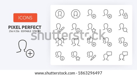User interface and avatars thin line icon set. Outline symbol collection. Editable vector stroke. 