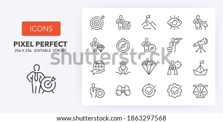 Mission, vision and values. Business concepts. thin line icon set. Outline symbol collection. Editable vector stroke. 