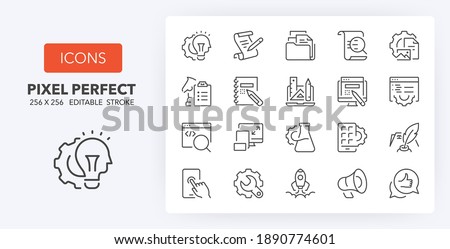 Website development process thin line icon set. Outline symbol collection. Editable vector stroke. 256x256 Pixel Perfect scalable to 128px, 64px...