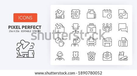 Office thin line icon set. Outline symbol collection. Editable vector stroke. 256x256 Pixel Perfect scalable to 128px, 64px...