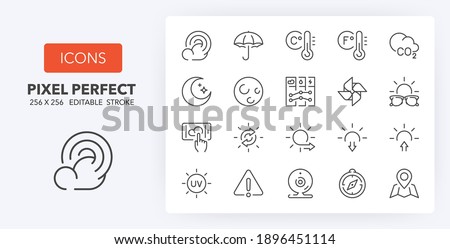 Weather. Thin line icon set. Outline symbol collection. Editable vector stroke. 256x256 Pixel Perfect scalable to 128px, 64px...