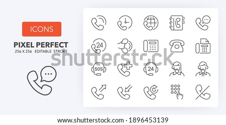 Support and phone calls. Thin line icon set. Outline symbol collection. Editable vector stroke. 256x256 Pixel Perfect scalable to 128px, 64px...