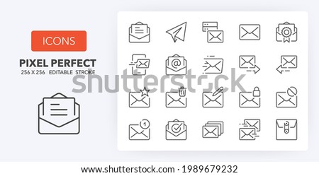Mail and email conceps. Thin line icon set. Outline symbol collection. Editable vector stroke. 256x256 Pixel Perfect scalable to 128px, 64px...