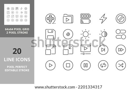 User interface thin line icon set 4 of 4. Outline symbol collection. Editable vector stroke. 64 and 256 Pixel Perfect scalable to 128px