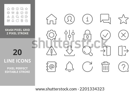 User interface thin line icon set 1 of 4. Outline symbol collection. Editable vector stroke. 64 and 256 Pixel Perfect scalable to 128px