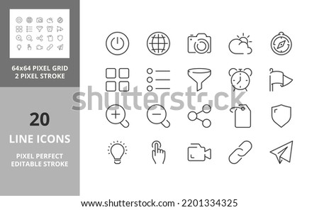 User interface thin line icon set 3 of 4. Outline symbol collection. Editable vector stroke. 64 and 256 Pixel Perfect scalable to 128px