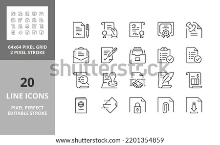 Documents thin line icon set. Outline symbol collection. Editable vector stroke. 64 and 256 Pixel Perfect scalable to 128px