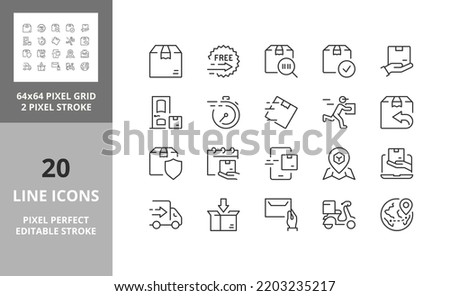 Shipping and delivery thin line icon set. Outline symbol collection. Editable vector stroke. 64 and 256 Pixel Perfect scalable to 128px