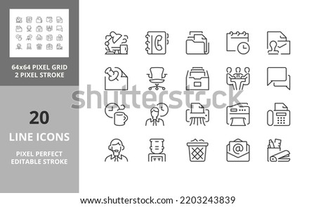 Office thin line icon set. Outline symbol collection. Editable vector stroke. 64 and 256 Pixel Perfect scalable to 128px