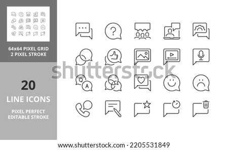 Chat bubbles, communication concepts. Thin line icon set. Outline symbol collection. Editable vector stroke. 64 and 256 Pixel Perfect scalable to 128px