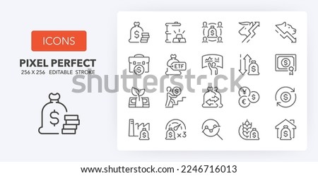 Investment funds. Thin line icon set. Outline symbol collection. Editable vector stroke. 256x256 Pixel Perfect scalable to 128px, 64px...