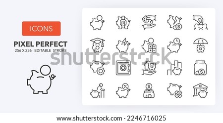 Savings and financial concepts. Thin line icon set. Outline symbol collection. Editable vector stroke. 256x256 Pixel Perfect scalable to 128px, 64px...