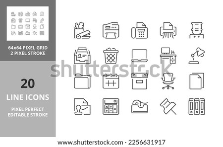 Line icons about office supplies. Editable vector stroke. 64 and 256 Pixel Perfect scalable to 128px