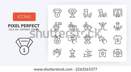 Set of thin line icons of awards and acknowledgements. Outline symbol collection. Editable vector stroke. 256x256 Pixel Perfect scalable to 128px, 64px...