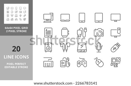 Line icons about devices. Editable vector stroke. 64 and 256 Pixel Perfect scalable to 128px