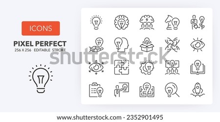 Creative ideas and solutions, thin line icon set. Outline symbol collection. Editable vector stroke. 256x256 Pixel Perfect scalable to 128px, 64px...