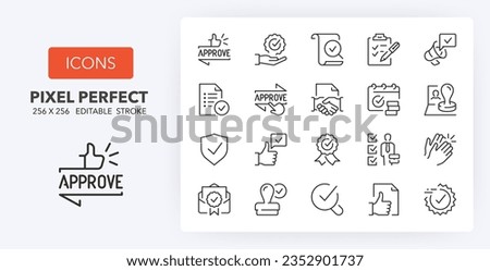 Approval thin line icon set. Outline symbol collection. Editable vector stroke. 256x256 Pixel Perfect scalable to 128px, 64px...
