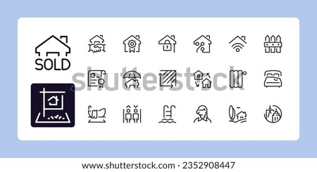 Real Estate line icon set 2 of 2. Outline symbol collection. Editable vector stroke. 384 and 192 Pixel Perfect scalable to 96px, 48px...