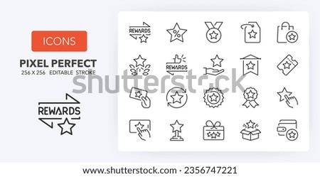 Rewards programs thin line icon set. Outline symbol collection. Editable vector stroke. 256x256 Pixel Perfect scalable to 128px, 64px...