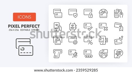 Credit cards thin line icon set. Outline symbol collection. Editable vector stroke. 256x256 Pixel Perfect scalable to 128px, 64px...