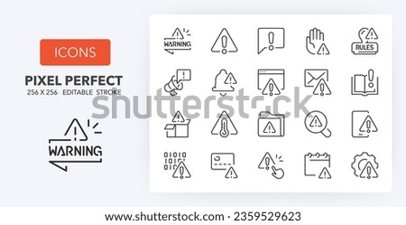 Warning and exclamations marks, thin line icon set. Outline symbol collection. Editable vector stroke. 256x256 Pixel Perfect scalable to 128px, 64px...