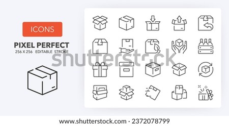 Delivery boxes and package, thin line icon set. Outline symbol collection. Editable vector stroke. 256x256 Pixel Perfect scalable to 128px, 64px...