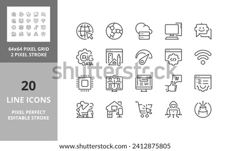 Line icons about internet. Editable vector stroke. 64 and 256 Pixel Perfect scalable to 128px...