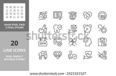 Line icons about employee benefits. Editable vector stroke. 64 and 256 Pixel Perfect scalable to 128px...