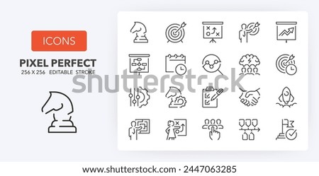 Action plan. Outline symbol collection. Editable vector stroke. 256x256 Pixel Perfect scalable to 128px, 64px...