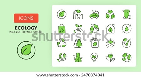 Line icons about ecology. Contains such icons as recycle, eco label, bio fuel and more. 256x256 Pixel Perfect editable in two colors