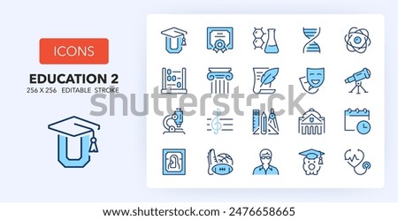 Line icons about Education and university. Contains such icons as lactation, fetus, insemination and more. 256x256 Pixel Perfect editable in two colors. Set 2 of 2