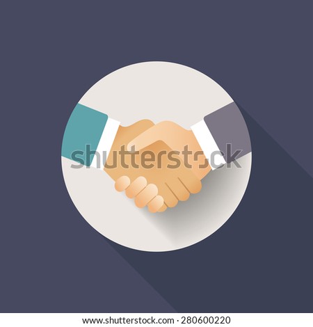 flat icon handshake. colorful with shadow, for business