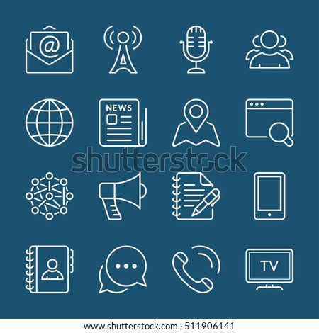 social media &nd Communication line icons set. white color