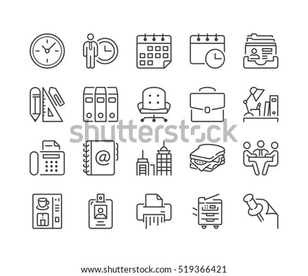 office and business thin line icon set, black color, isolated