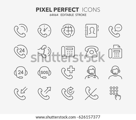 Thin line icons set of support and phone calls. Outline symbol collection. Editable vector stroke. 64x64 Pixel Perfect.