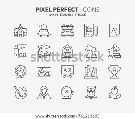 Thin line icons set of academic subjects and education. Outline symbol collection. Editable vector stroke. 64x64 Pixel Perfect.