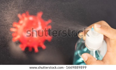 Virus picture, Germs, Coronavirus disinfectants, Covid19 disinfectants, alcohol Spray, Spraying alcohol, Spraying coronavirus, Spraying covid 19, cleaning coronavirus and covid 19. selective focus