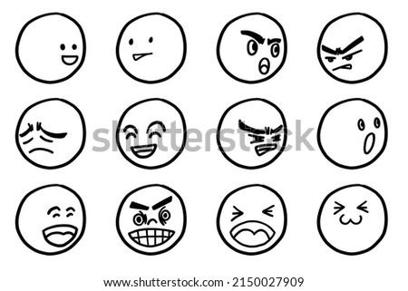 Single line faces emotion. Easy drawn emoticon instant of moods for any design or cartoon, comic. Vector illustration with layers.