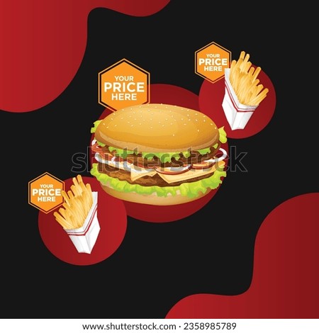 Fast food social media marketing web banner template design. Pizza, burger and healthy food business online promotion flyer with abstract background, logo and icon. Sale cover.