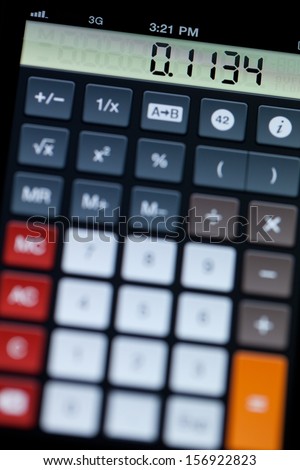 A picture of a modern digital calculator app with the word hello spelled out upside down on the display using numbers.