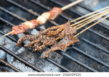 Similar – Image, Stock Photo Smoke oven with grate from which trout are suspended on a hook