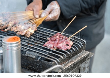 Similar – Image, Stock Photo Smoke oven with grate from which trout are suspended on a hook