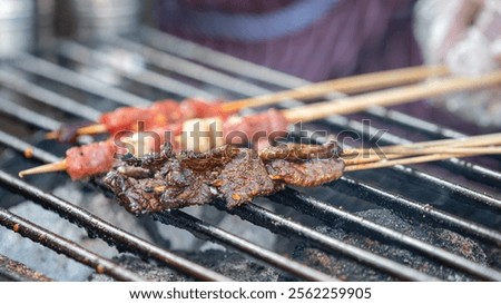 Similar – Image, Stock Photo Smoke oven with grate from which trout are suspended on a hook