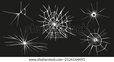 Glass cracks. Broken ice. Bullet marks on transparent surface, electronic display, window. Vector sketch illustration. Photo stock © 