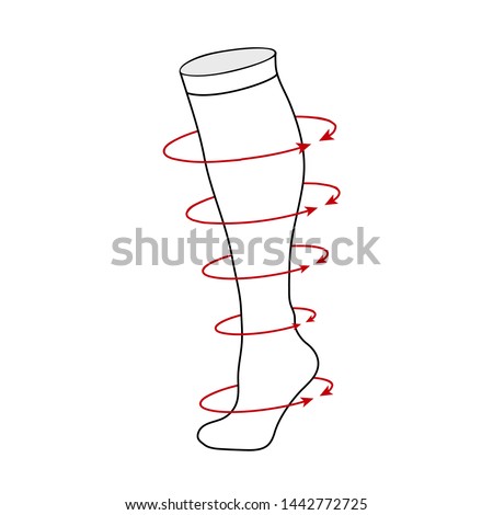 White Compression fitness socks vector illustration with red arrows infographics around showing compression levels for listing eps10