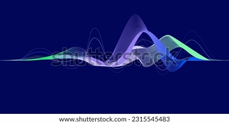 Data transmission, sound wave, technology, space transformation. Abstract green-purple-blue wave on blue background for web design, presentation design, web banners. Vector illustration