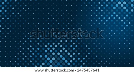 Abstract background with a pattern of blue multi-sized circles on a dark blue background. Ideal for use in technology, digital media and modern design projects. Vector illustration. Copy space