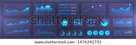 Bright modern infographic with data and charts, statistics graphs and finance analysis in futuristic style. Web elements UI UX design, modern style. Business infographic template set. Vector